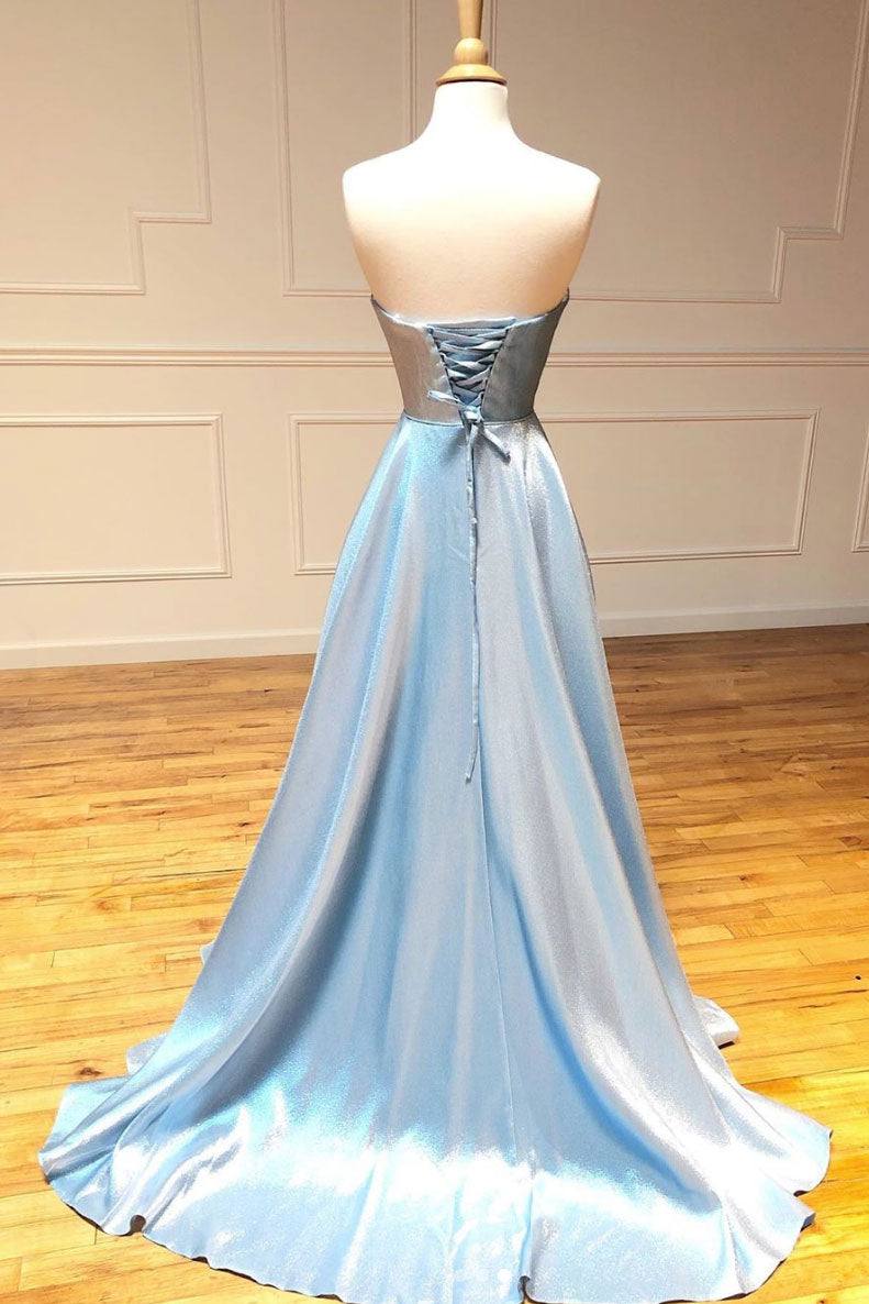 Simple sweetheart blue long prom dress blue long evening dress - RongMoon