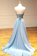 Simple sweetheart blue long prom dress blue long evening dress - RongMoon