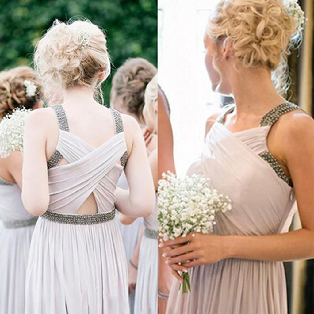Unique New Arrival Cheap Column Pleating Criss-Cross Floor-Length Bridesmaid Dresses For Maid Of Honor, WG101
