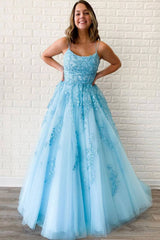 Blue sweetheart lace tulle long prom dress blue lace evening dress - RongMoon