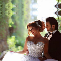 Elegant Crystal And Pearl Beaded Sweetheart Ball Gowns Wedding Dresses 2018