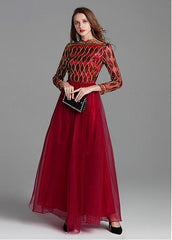 Charming Tulle Bateau Red Long A-line Prom Dress