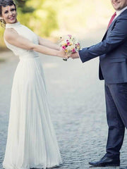 Cheap Halter Pleats Tulle Floor Length Sexy Wedding Dress