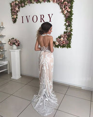 Beading Halter Sheath Flower Backless Belt Detachable Skirt Wedding Dress