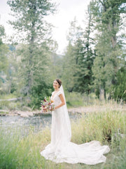 Mermaid Detachable Train V-neck Lace Cap Sleeve Wedding Dress