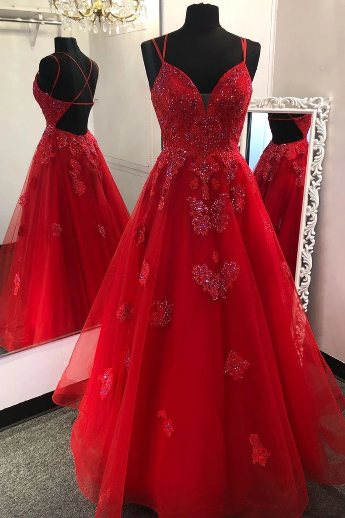 Burgundy Sweetheart Tulle Lace Long Backless Appliques Prom Dress