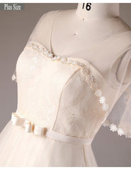 Plus Size Knee Length Short Champagne Appliques Tulle Wedding Dress