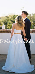 Pretty Straight Simple Two-piece Side Slit Long Wedding Dresses, DB10740