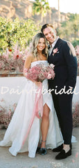 Pretty Straight Simple Two-piece Side Slit Long Wedding Dresses, DB10740