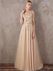 Elegant A-ine V-neck Applique Tulle Prom Dress, DB10910