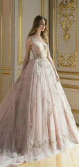 Elegant V-neck A-line Tulle Applique Prom Dress, DB10960