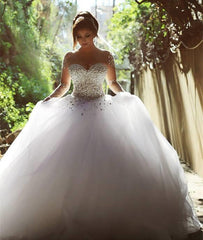 Luxurious Crystal Pearl Beaded Long Sleeves Ball Gowns Wedding Dresses 2019