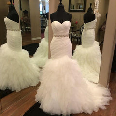 Ruched Sweetheart Pleated Tulle Ruffles Mermaid Wedding Gown 2017