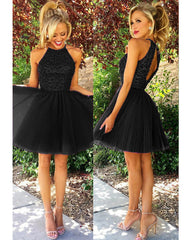 Short Beaded Halter Tulle Homecoming Dress