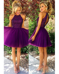 Short Beaded Halter Tulle Homecoming Dress