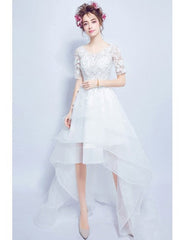 Short Sleeves High Low Scoop Organza Tulle Wedding Dress