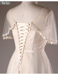 Plus Size Knee Length Short Champagne Appliques Tulle Wedding Dress
