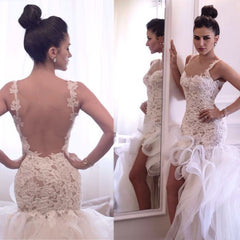 Organza Sexy Short Lace Top Sheer Back Front Long Back Bridal Wedding Dress