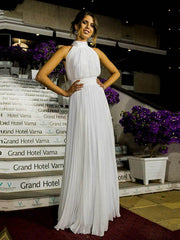 Cheap Halter Pleats Tulle Floor Length Sexy Wedding Dress