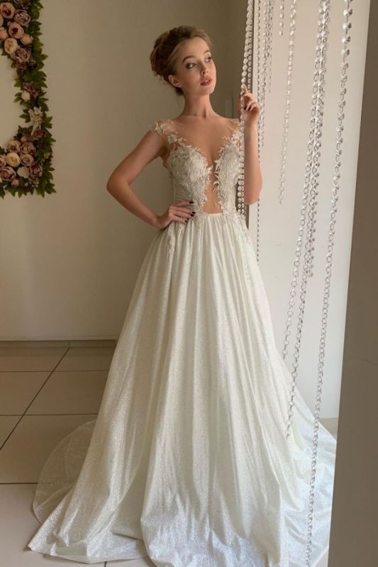 Tulle Appliques Sweetheart Cheap Beautiful Sheer Wedding Dress