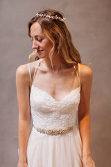 Summer A-Line Tulle Spaghetti Strap Open Back Beach Boho Wedding Dress