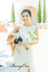 Side Slit Sheath Ivory Long Bridesmaid Dresses, V-back Bridesmaid Dresses - RongMoon