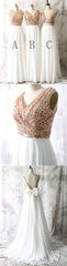 Mismatched Sequin Top White Chiffon Sleeveless Long Column Bridesmaid Dresses For Wedding, WG17