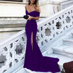 Sexy Mermaid Prom Dress Leg Slit Evening Dress Off Shoulder