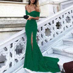 Sexy Mermaid Prom Dress Leg Slit Evening Dress Off Shoulder