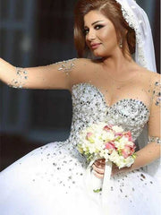 Sparkly Sweetheart Long Sleeves Beaded Wedding Dress, WD0488