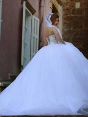 Sparkly Sweetheart Long Sleeves Beaded Wedding Dress, WD0488