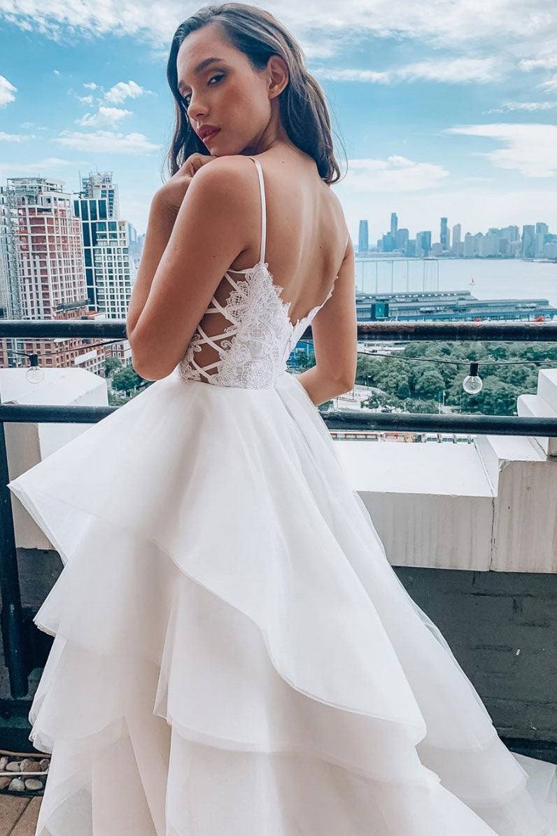 White sweetheart tulle lace long prom dress tulle formal dress - RongMoon