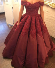 Burgundy Taffeta Wedding Ball Gown Dresses Lace Off The Shoulder