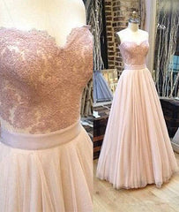 Sweetheart neck tulle lace long prom dress, lace evening dress - RongMoon