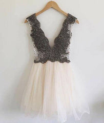 Custom made v neck beaded short prom dress. cute homecoming dress - RongMoon