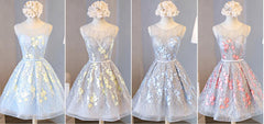 Junior Cute Sleeveless Clairvoyant Outfit Keyhole Lace Up Back Organza Full Appliques Homecoming Dress,BD0133