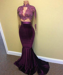 Unique velvet two pieces lace mermaid long prom dress - RongMoon