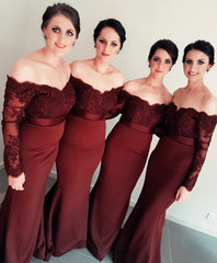 Lace Sleeves V-neck Off Shoulder Bridesmaid Dresses Long Mermaid Gowns