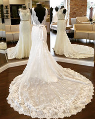 vintage scoop neckline open back lace mermaid wedding dresses 2017