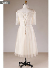 Short Sleeves Lace Plus Size Champagne Off Shoulder Wedding Dress