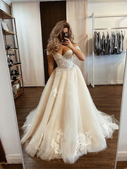 Tulle Appliques A Line Off The Shoulder Wedding Dress