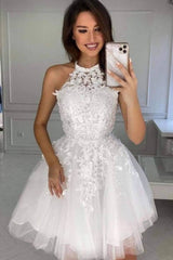 champagne tulle lace short prom dress lace cocktail dress - RongMoon