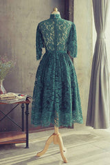 Green lace short prom dress green lace homecoming dress - RongMoon