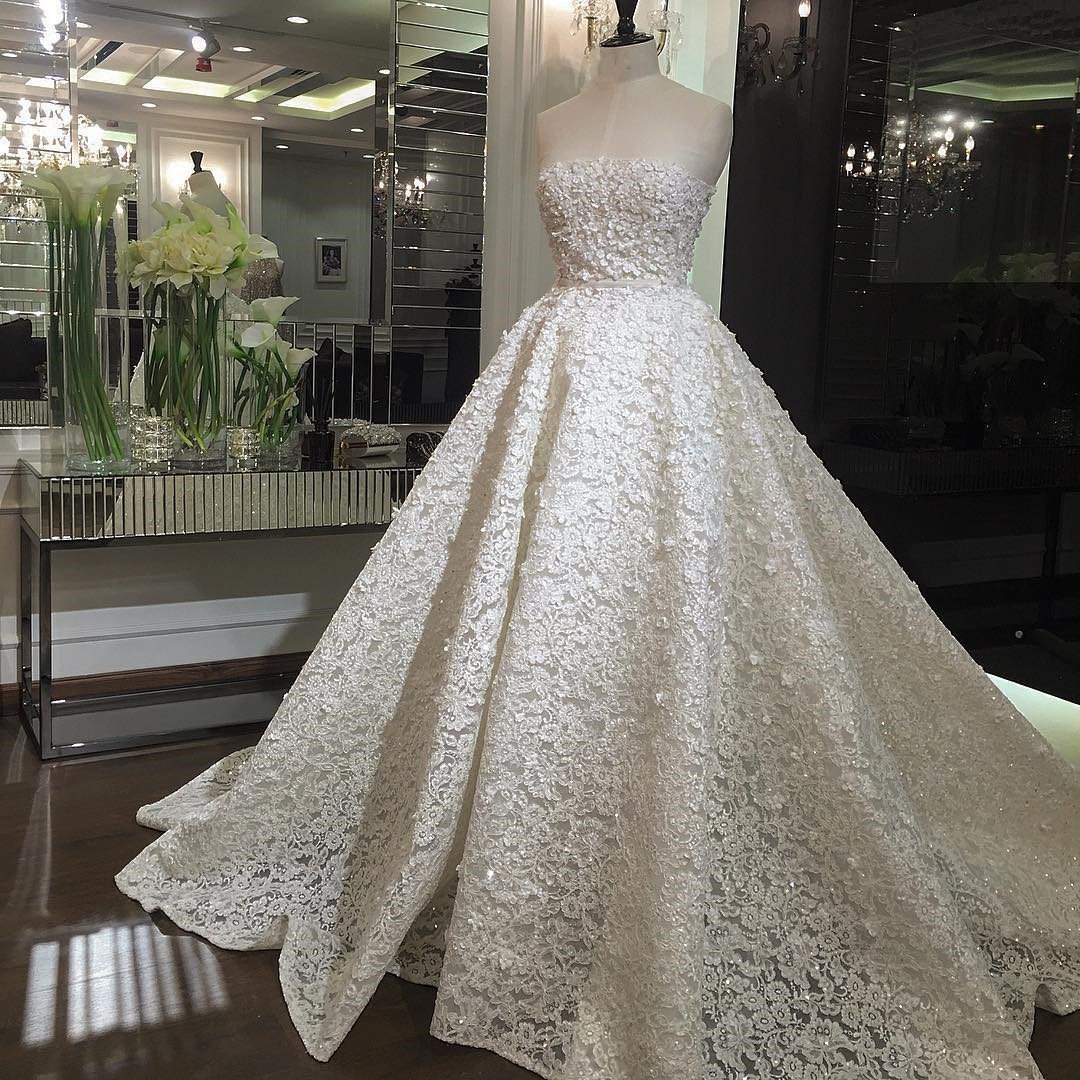 Sexy Strapless Lace Wedding Dresses Ball Gowns 2017