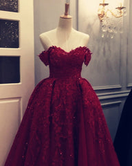 A-line Sweetheart Tulle Off The Shoulder Prom Dresses Lace Appliques