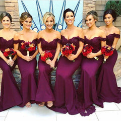 Mermaid Off-the-shoulder Prom Dresses V-neck Bridesmaid Gowns Lace Appliques