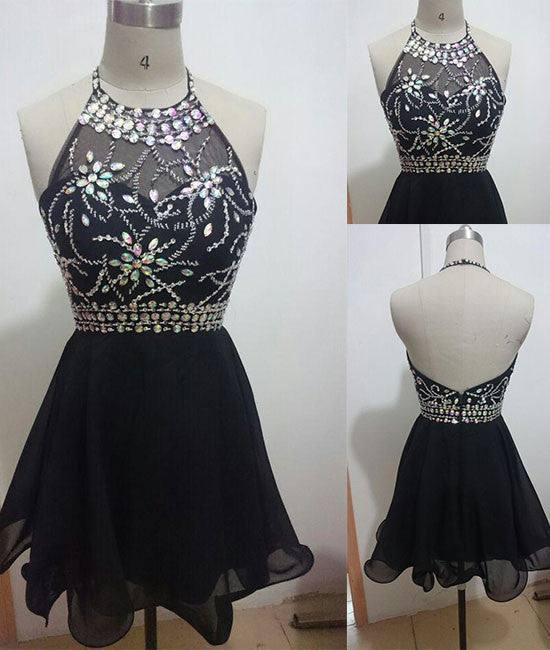 Backless black Short Prom Dresses, Cute Homecoming Dresses - RongMoon