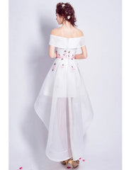 Embroidery High Low A-line Off-the-shoulder Tulle Wedding Dress