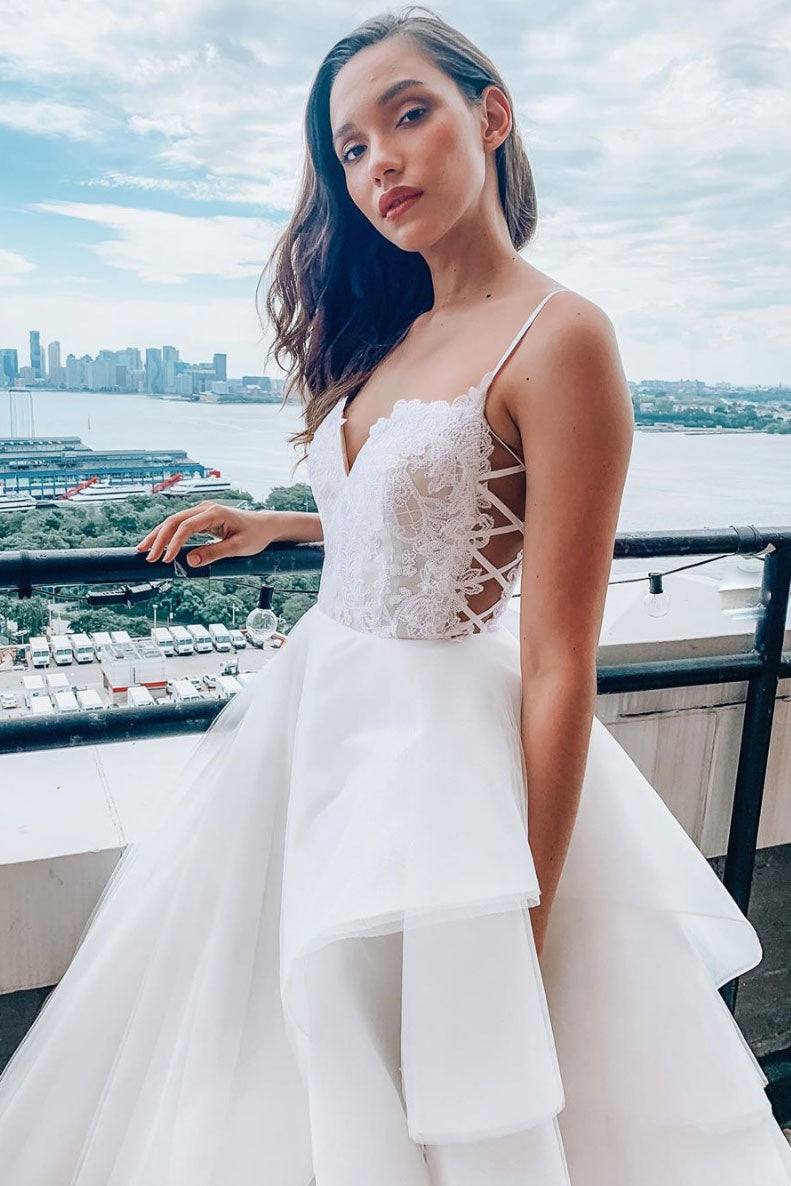 White sweetheart tulle lace long prom dress tulle formal dress - RongMoon