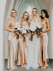 Sexy V-neck Mermaid Side Slit Long Evening Dresses Bridesmaid Dresses.DB10728